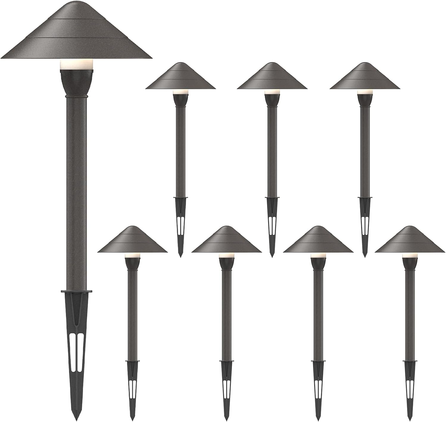 GOODSMANN Low Voltage Landscape Path Lights 8PK Kit 2W LED Sidewalk Landscape Lighting 100 Lumen Outdoor Electric Walkway & Pathway Light Wired Bronze Finish 2700K Warm White with Cable Connectors