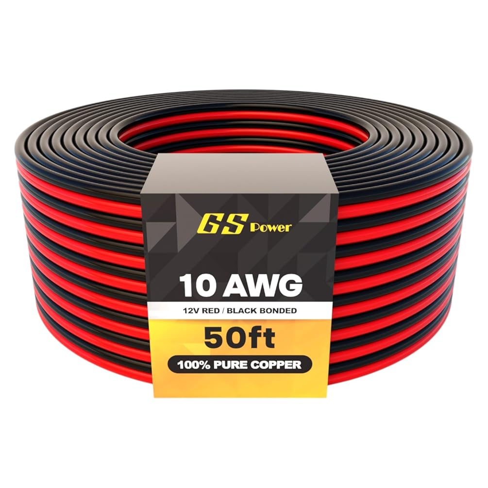 GS Power OFC Pure Copper 10 Gauge Wire 50ft Oxygen Free, Electrical 12v Primary Hi-Fi Speaker Cable, 10AWG for Amplifier, Solar Panel, Automotive, Battery Cable, Stereo, Car, Home Theater, RV Power