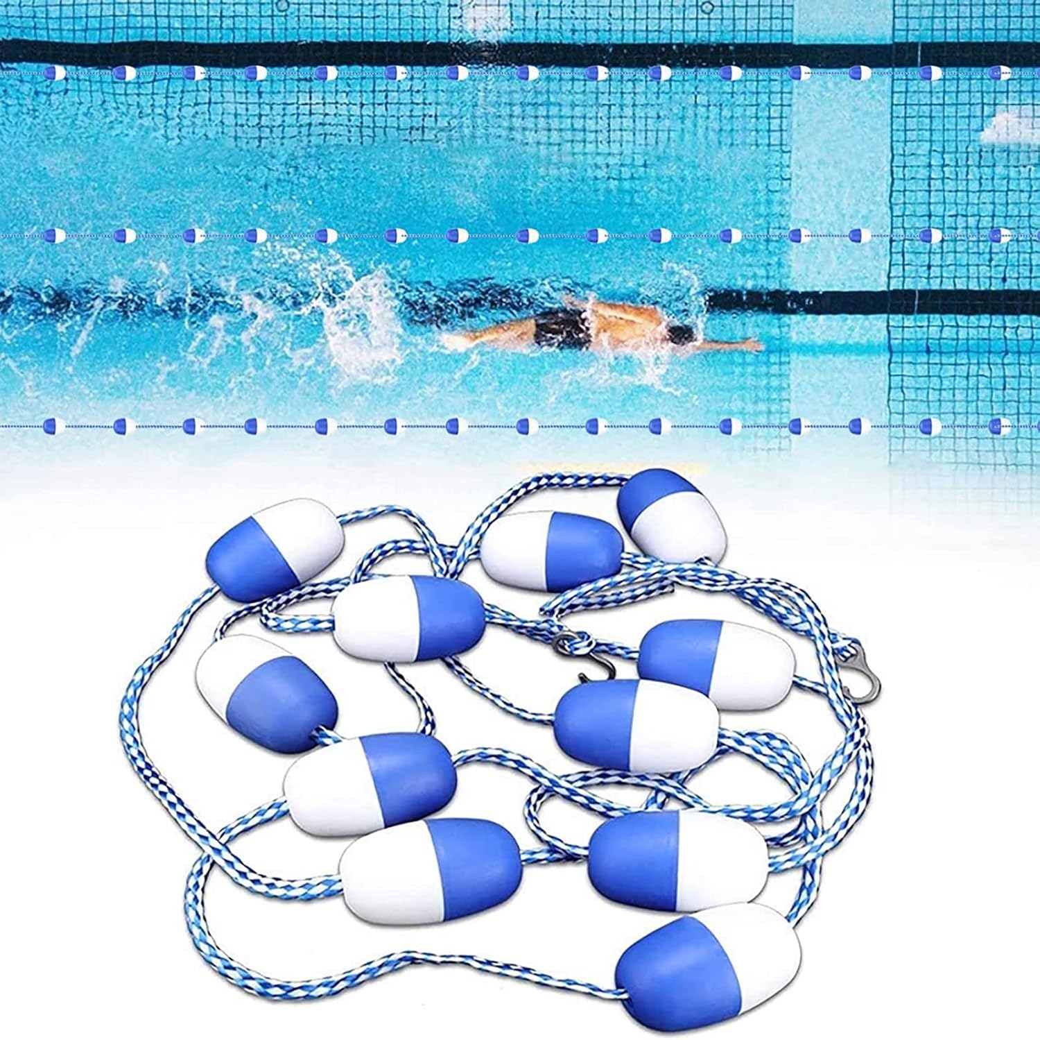 Pool Rope Floats to Divide Pool, Pre-Assembled Floating Safety Divider Rope ＆ Buoy Kit, Floating Cordon for 3/6/10/13/16/20/23/26/30/33ft Long