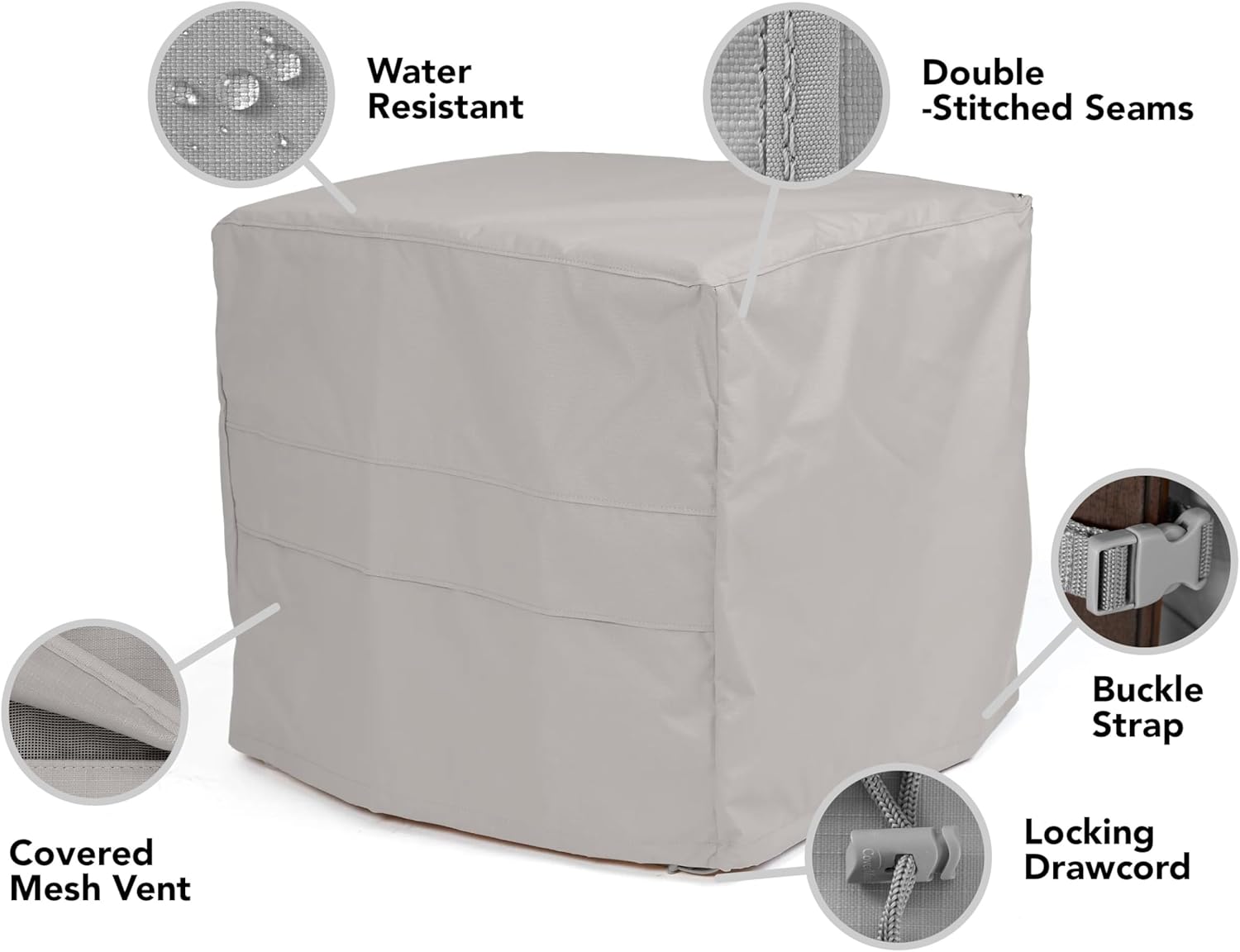 Covermates Ultima Square Fire Pit Cover – Waterproof Heavy-Duty Outdoor Protection with Ripstop Polyester, Mesh Air Vents & Secure Buckle Straps, Square 42W x 42D x 35H, Ripstop Grey