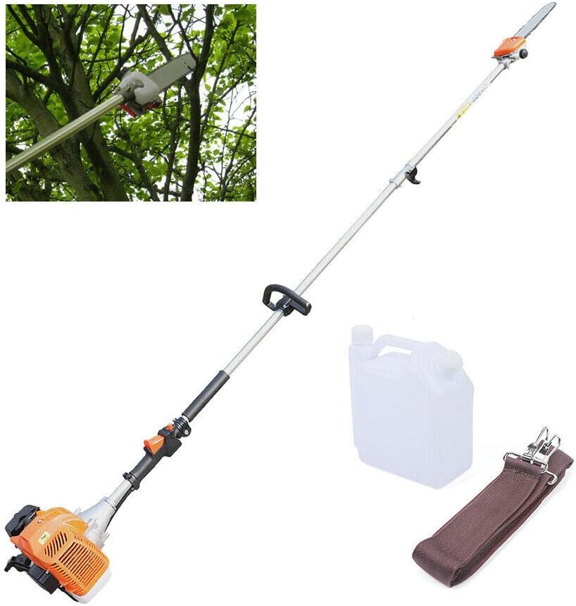 TBVECHI Pole Saw, 52CC 2 Stroke Gas Powered Pole Saw w/Shoulder Strap, Tree Branch Trimmer Cutter Air-cooled w/ 90Inch Adjustable Extension Pole Saw, Pole Saws for Tree Trimming, 2T Engine Oil