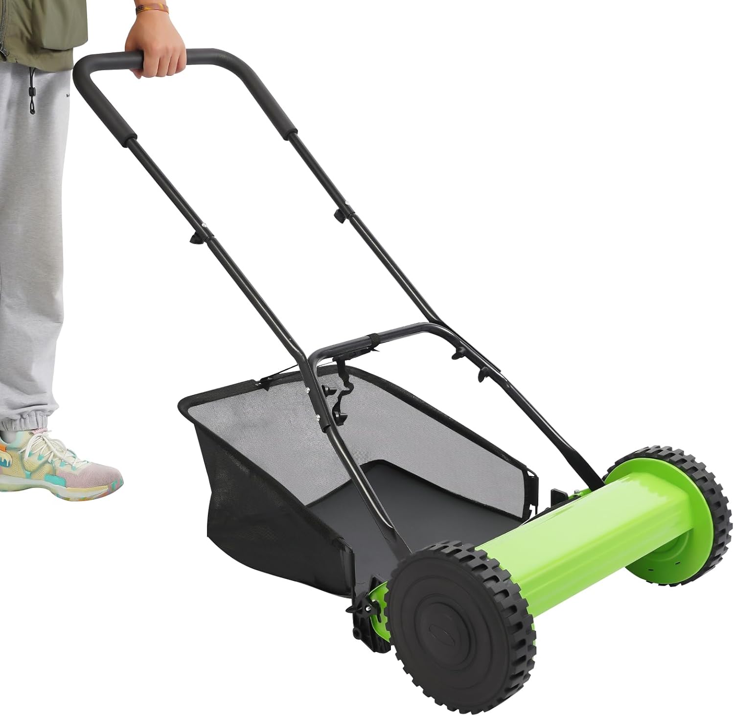 15.75'' Push-Reel-Lawn Mower, Manual Push Lawn Mower W/Grass Catcher Bag, 5 Blades & 2 ABS Wheels, Adjustable Cutting Heights, Walk-Behind Lawn Mowers for Green Lawns, Driveways, Courtyards(No Motor)