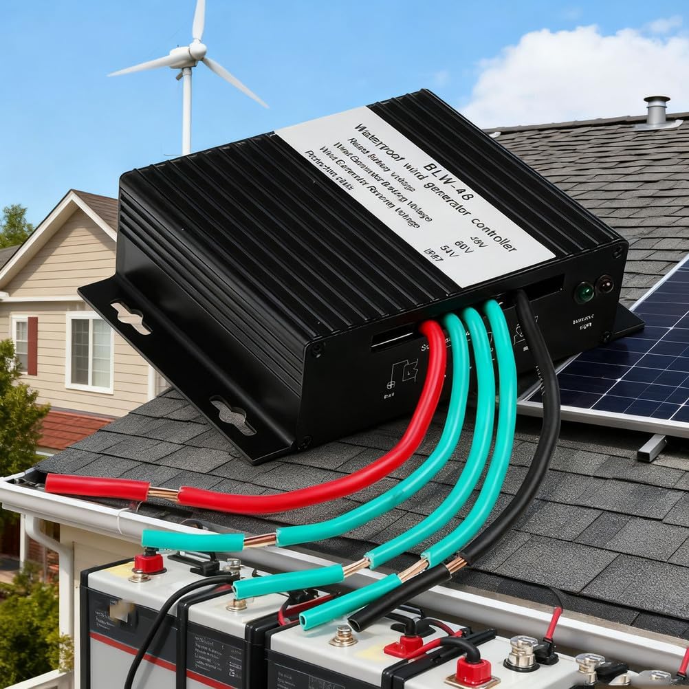 1000W 12V 24V 48V 220V 40A Mini Wind Turbine Generator Regulator MPPT Wind Turbine Charger Controller IP67 Low Voltage Controller with LED Indicator,Black,220V