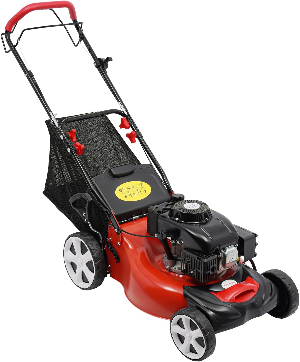 Gas Powered Lawn Mower, 140cc 4-Stroke Self Propelled Gas Mower w/Grass Collecting Bag, 8 Adjustable Heights Push Mower Gas for Yards Gardens, 2800rpm