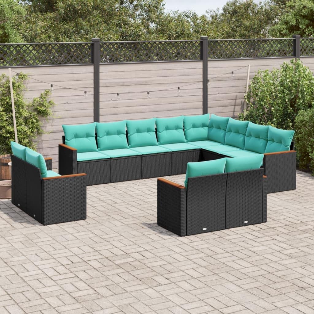 12-Piece Patio Sofa Set, Black PE Rattan Outdoor Furniture, Modular Seating with Storage, Weather-Resistant Cushions for Garden, Terrace