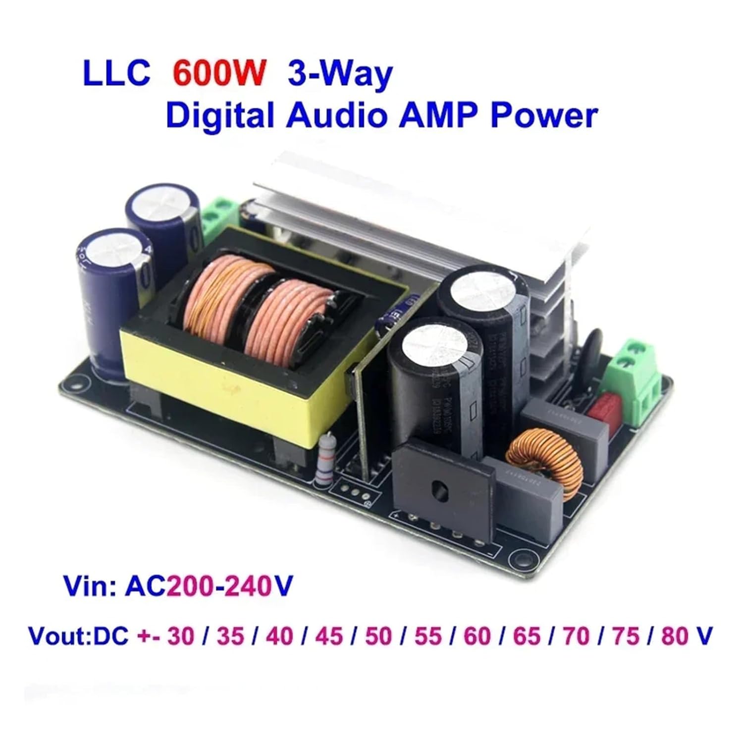 LLC Resonant Power Supply 600W Peak Digital Audio Amplifier Module Dual Voltage 30V-80V for TPA3255 High Efficiency 98%(Dual 35V)