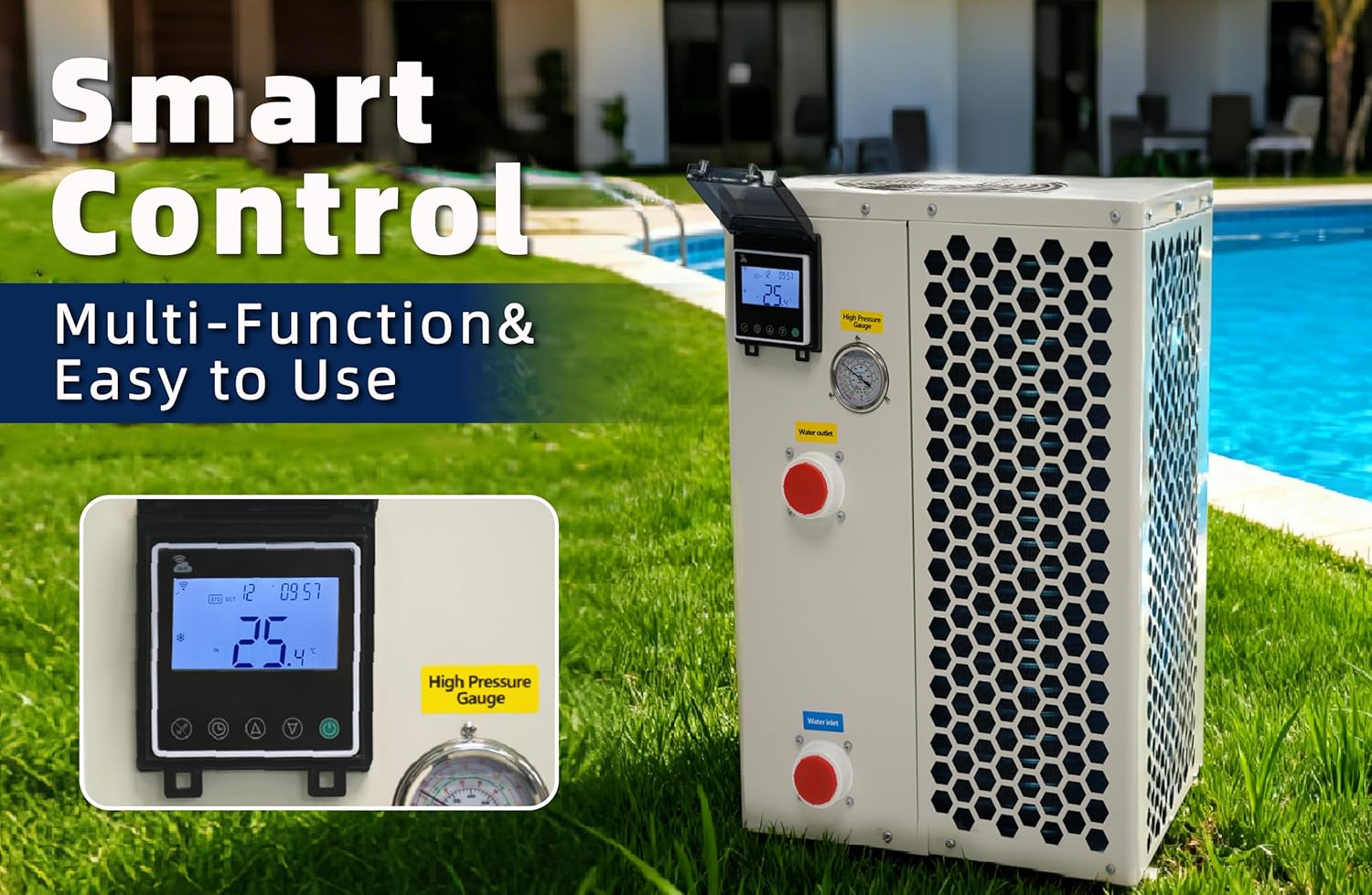 Full Inverter Heat Pump for Hot Tub and Bath, 35,000 BTU Electric Swimming Pool Heater, 10000 Gallons, for Above and In ground Pools, WiFi Capable Timer, Heating and Cooling, Defrosting, 220-240V