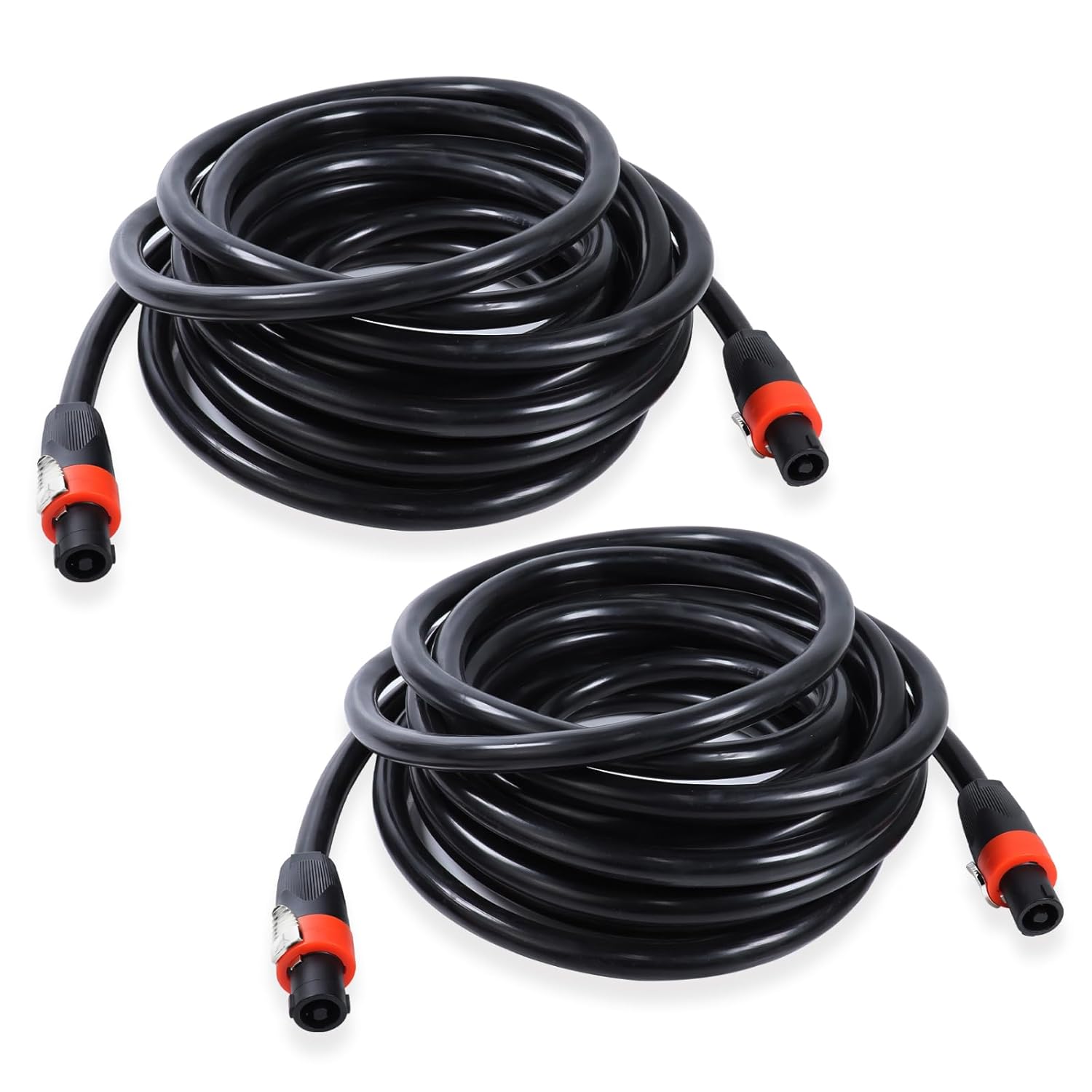 25 Feet Pack of 2 True 4 Conductor Speakon Cable - 4 Pole Speak-ON to SpeakON Cables - 12 AWG Heavy Duty PA DJ Stage Amplifier to Cabinet Wiring with Twist Lock (25 Ft., 2-Packs)