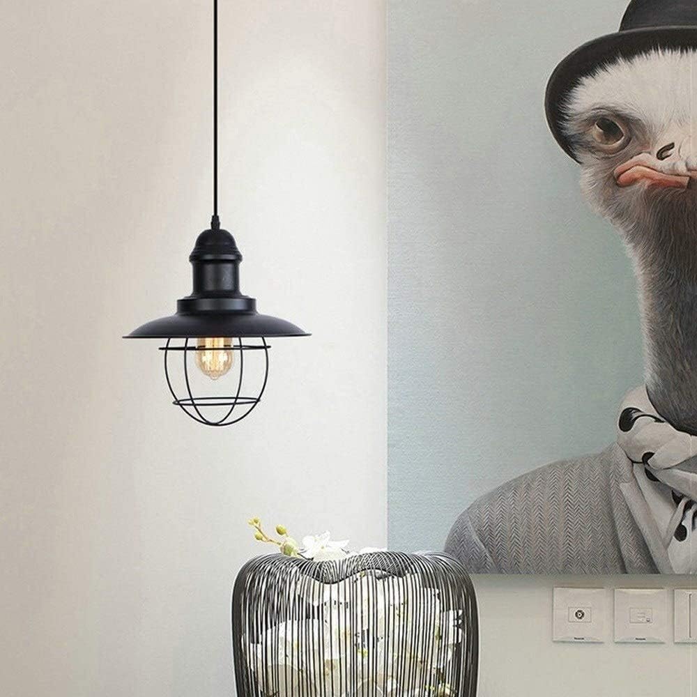 1 Light Farmhouse Kitchen Pendant Light Mesh Cage Rustic Chandelier Vintage Edison Island Ceiling Lighting Fixture Black Simple Lid Droplight E27 Nostalgic Metal Hanging Lamp