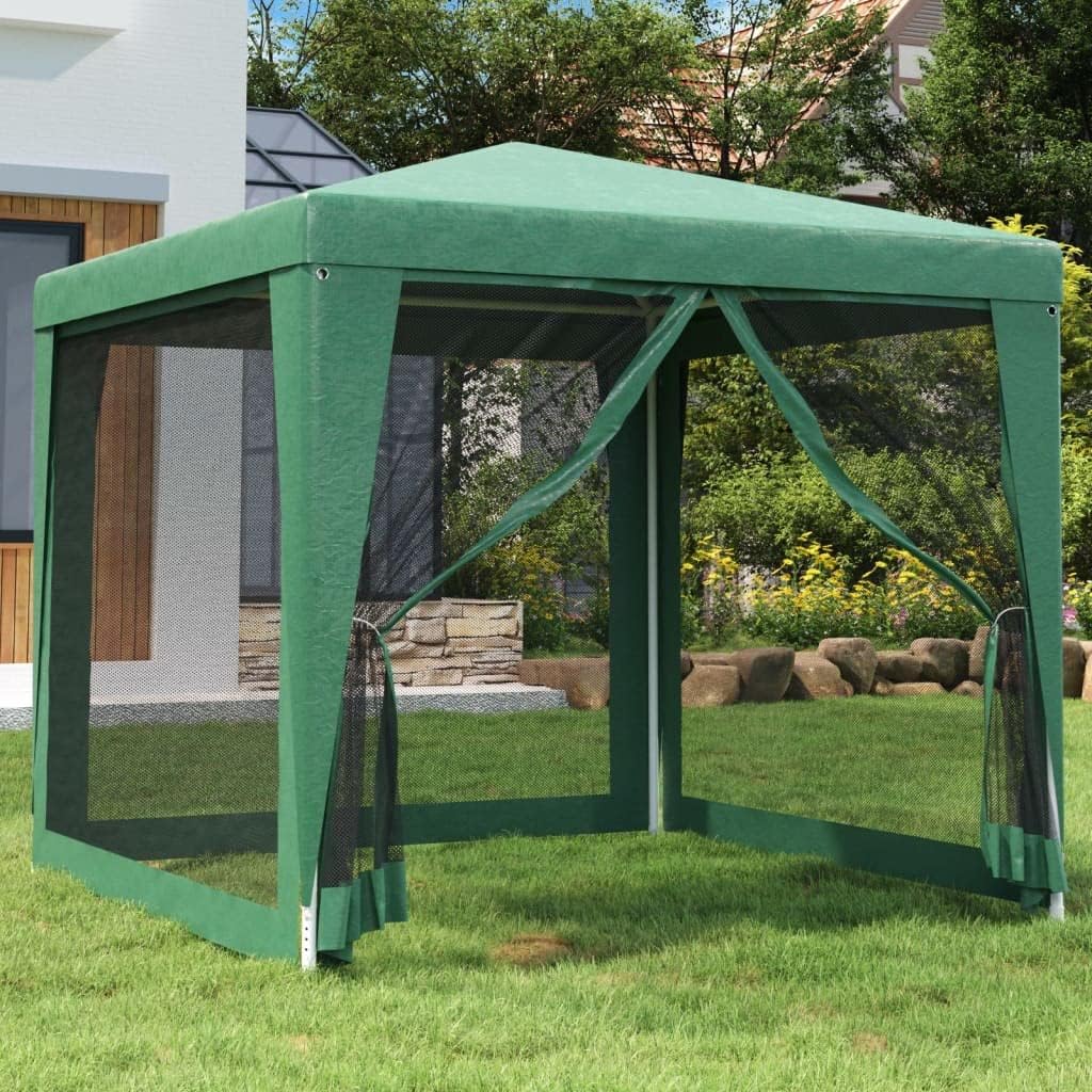 Party Tent with 4 Mesh Sidewalls, Green 8.2'x8.2' HDPE UV Water-Resistant, Outdoor Event Gazebo Canopy for Patio Outdoor Structures