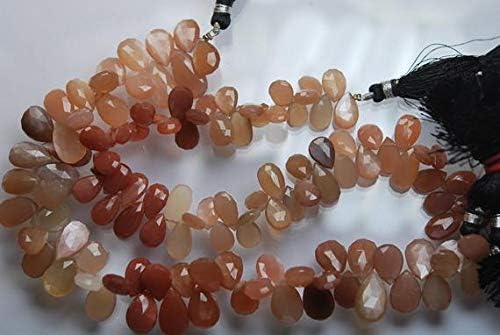 8'' long strand, natural shaded peach moonstone faceted pear briolettes, size 11-10mm