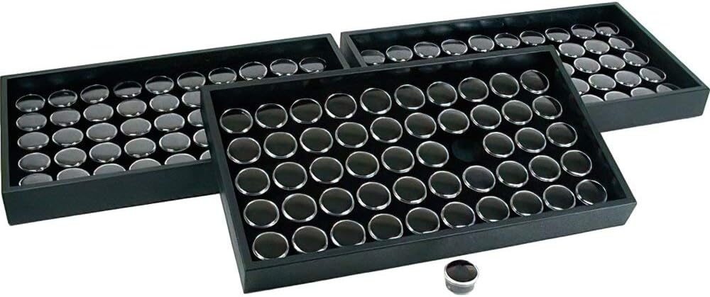 150 Gem Jars Black Foam Display & Stackable Tray
