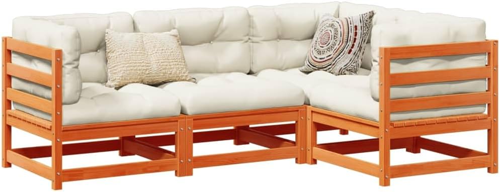 4 Piece Patio Sofa Set Wax Brown Solid Wood Pine, Patio Furniture Sets, Outdoor Furniture
