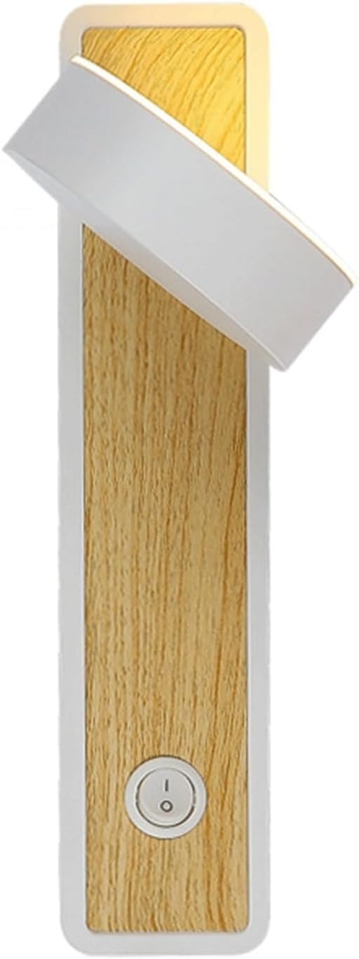 KISAD 345° Rotating Wood Grain Wall Light Creative Aluminum Acrylic Led Wall Sconce Wall Mounted Lighting Fixture for Living Room Aisle Reading Study Bedroom Bedside Reading Lamp (Color : White)
