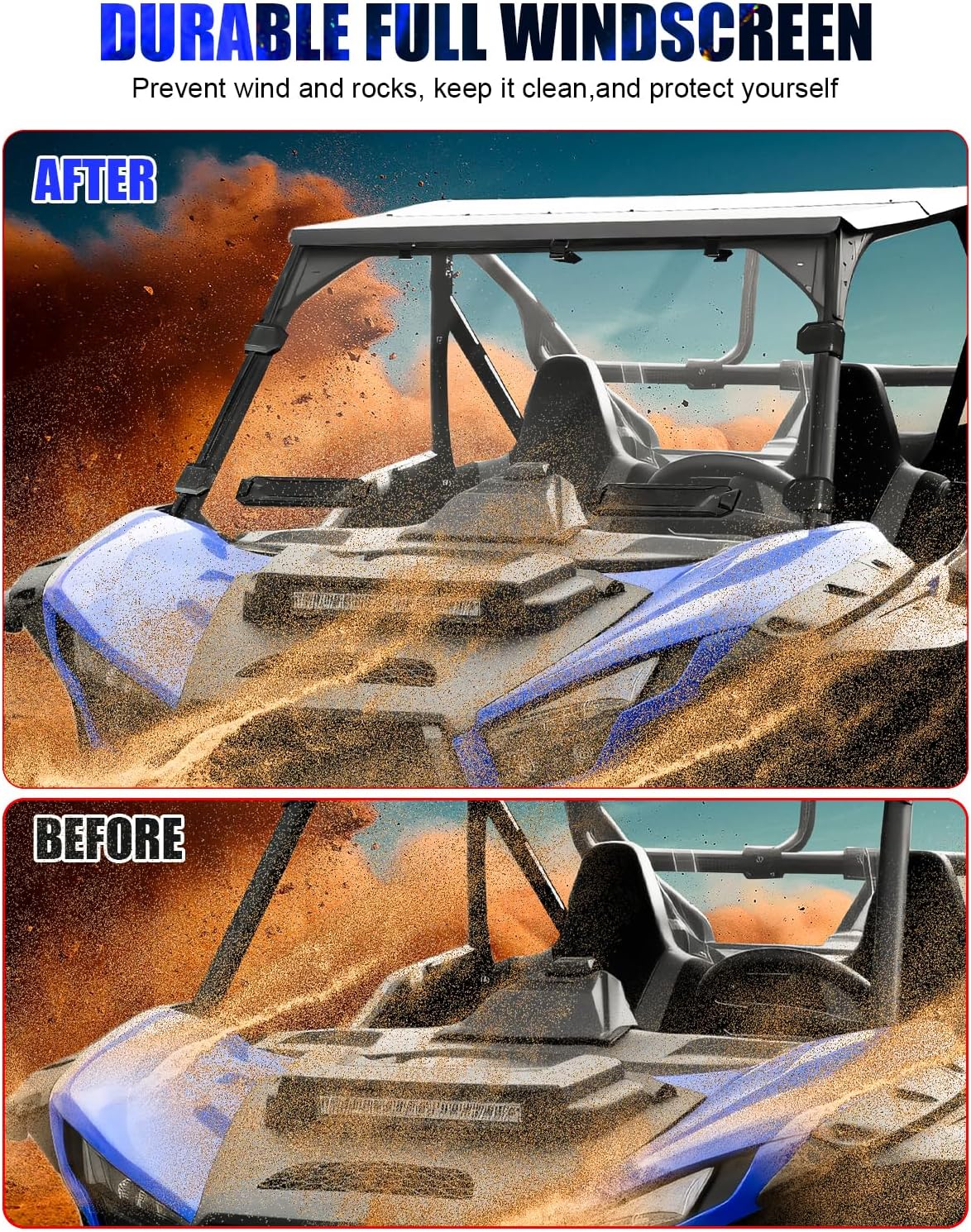 Front Vented Full Windshield Fit for Kawasaki Teryx KRX 1000 2020-2025 Accessories, Scratch Resistant Hard-Coated Poly Clear Windscreen, Dustproof Windproof Noise Reduction