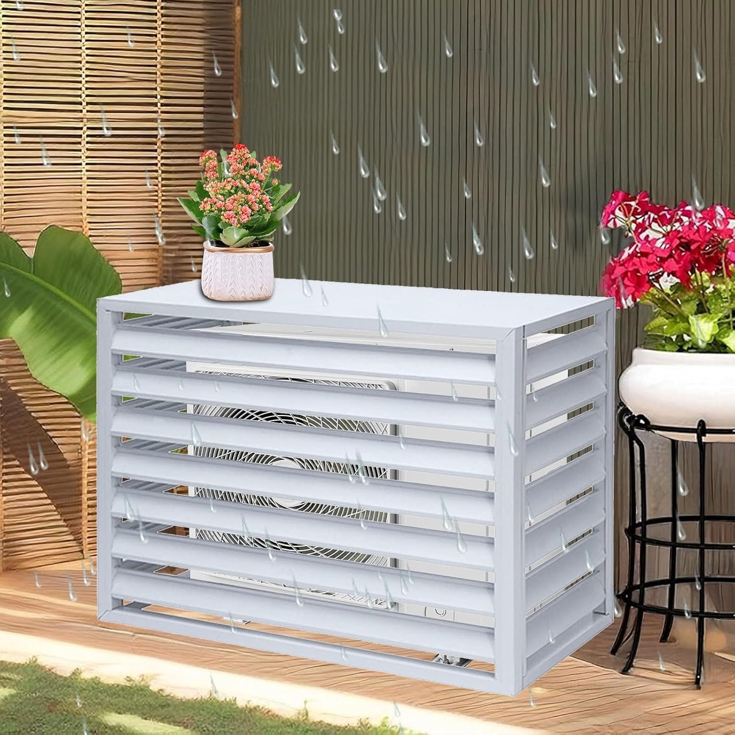Air Conditioner Covers for Outside Units, Aluminum Air Conditioner Fence with Top Cover, Organize The Garden, for Plant Rack Privacy Screens(White,110cm)