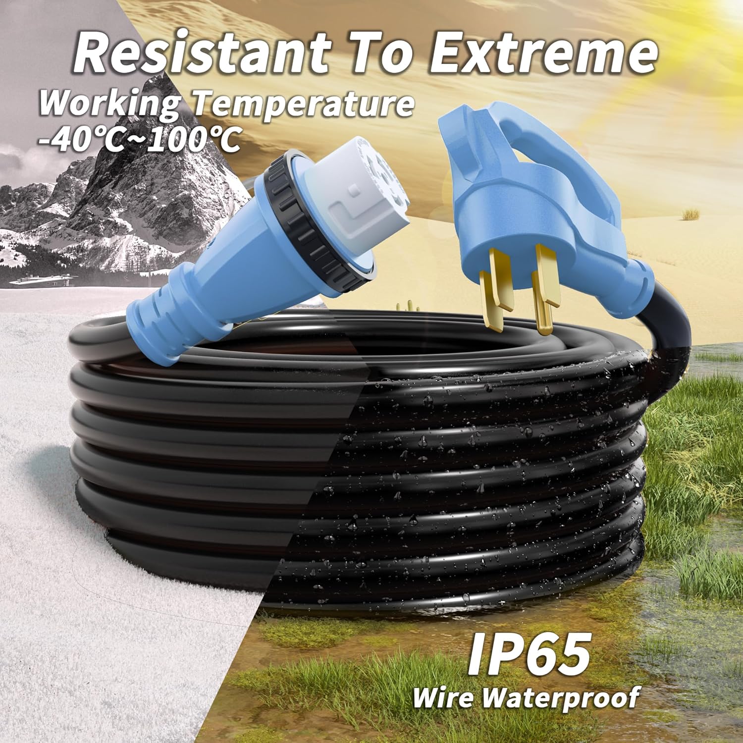 50 Amp Generator Cord, 15FT 50 Amp RV Extension Cord with Twist Lock, Generator Cable 50A 4 Prong Blue, NEMA 14-50P/SS2-50R Heavy Duty STW Wire for RV Camper & House