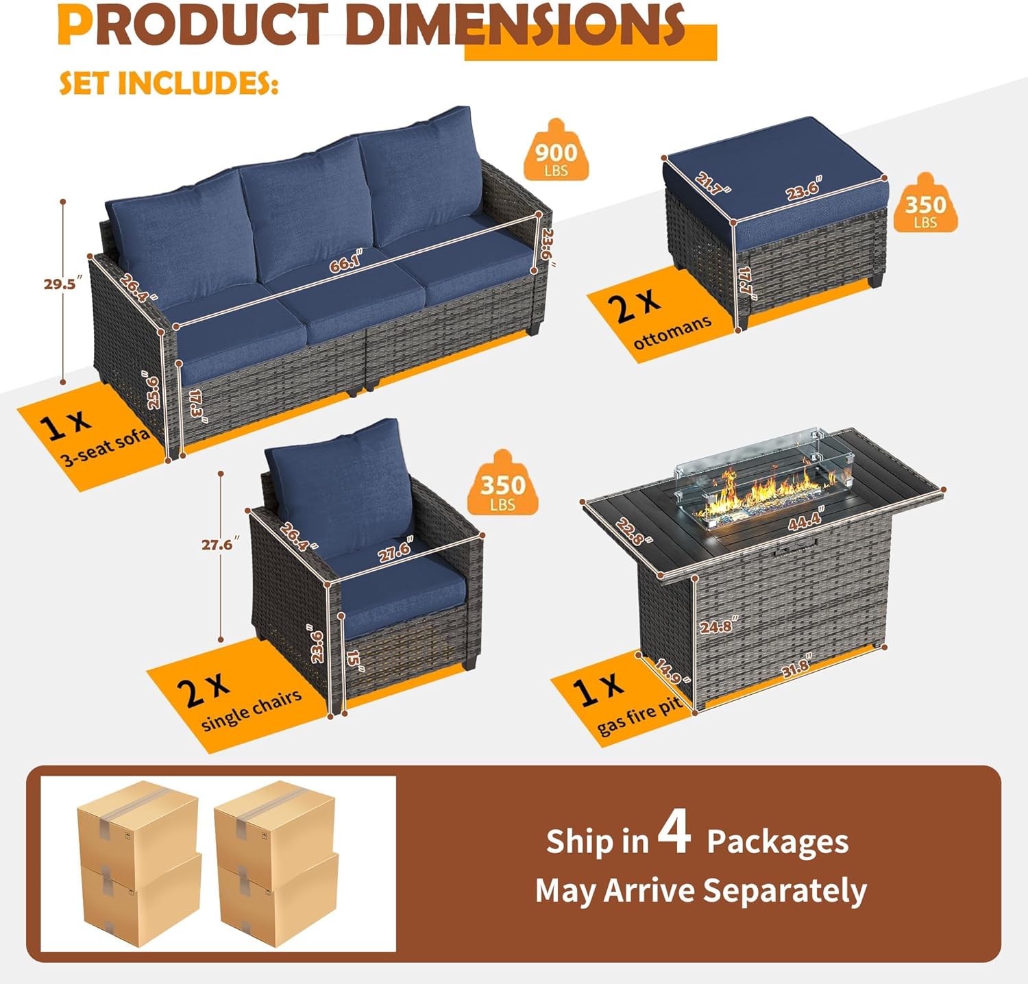 UDPATIO Patio Furniture Set with 44