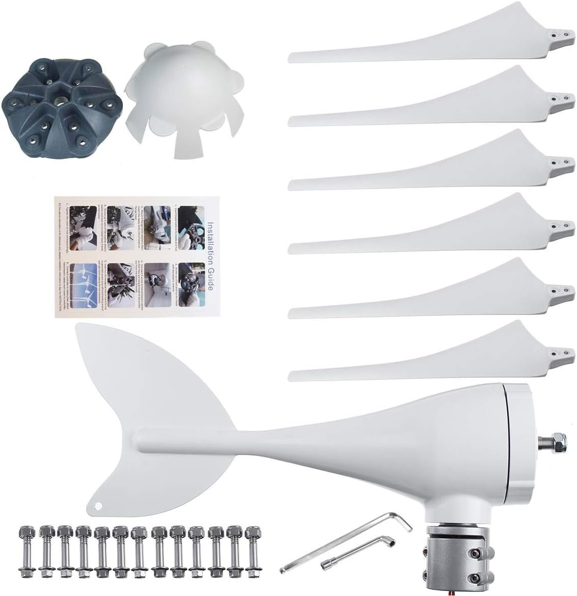 6000W 12V/24V 3/5/6 Blades Horizontal Wind Generator 3 Phase AC PMG Wind Turbines Generator Windmill Energy Turbines Charge,6 Blades,12v