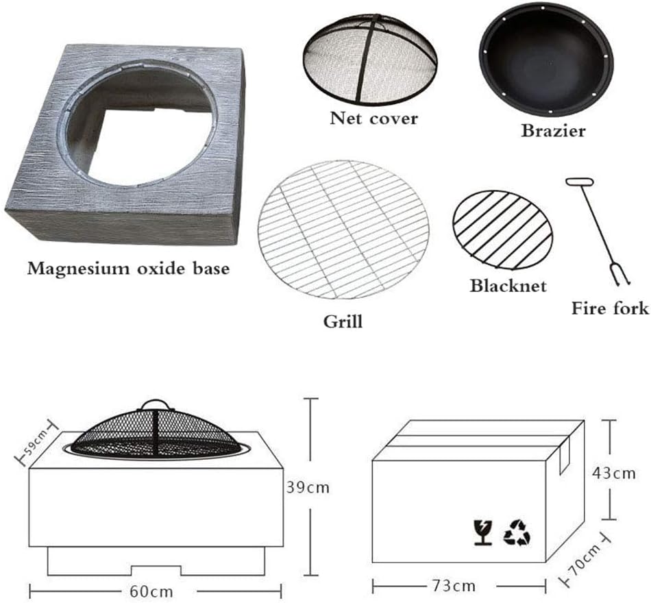 Small Firepit, Fire Pit Garden, Fire Pit BBQ Grill Fire Bowl for Garden and Patio Fashionable and Artistic Magnesium Oxide Base