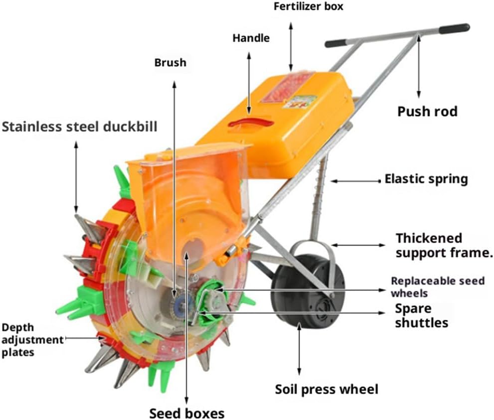 Multi-Purpose Seed Planting Machine, Manual Push Spreader with Adjustable Settings for Different Seed Sizes(4 to 8 Nozzles)