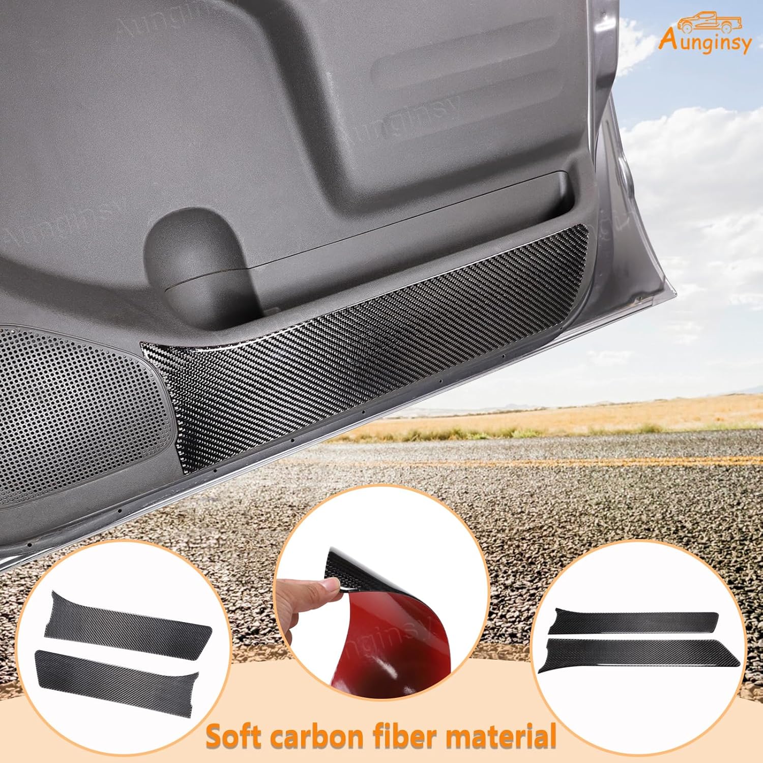 Aunginsy Car Front Door Anti Kick Panel Trim Compatible with Nissan Frontier 2009-2017, Soft Carbon Fiber Inner Front Door Anti Kick Panel Decorative Sticker Protection Cover Interior Accessories