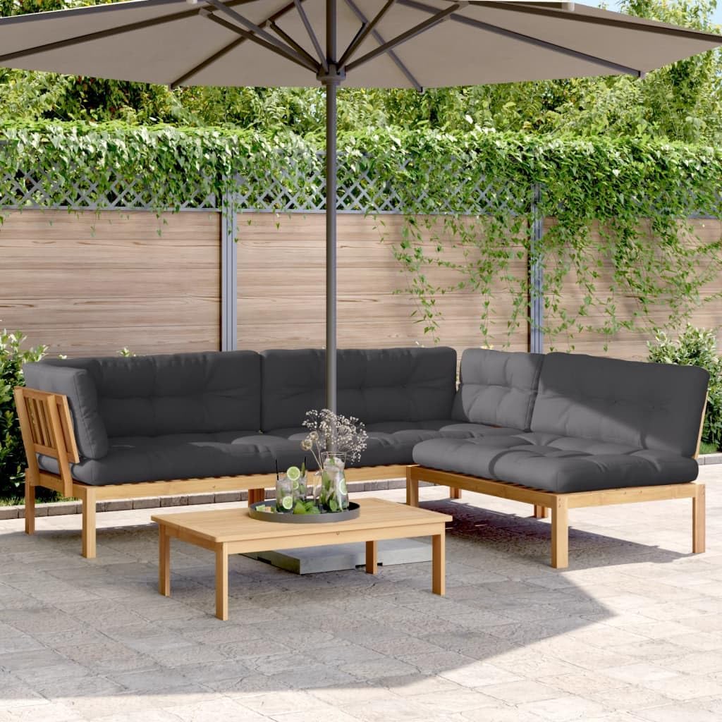 4 Piece Patio Pallet Sofa Set with Cushions Solid Wood Acacia,Acacia Wood Sectional Sofa Set with Cushions for Outdoor Relaxation Outdoor Furniture, Patio Seating