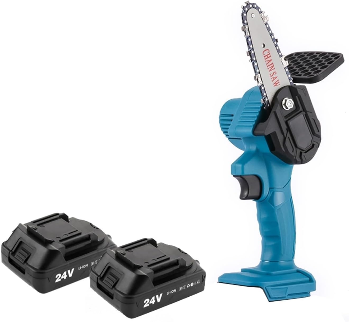 Adapted for Battery 24V Cordless Electric Chain Saw with Lithium Battery Portable Woodworking Cutting Logging Power Tool For DIY Use(Blue with 2 battery)
