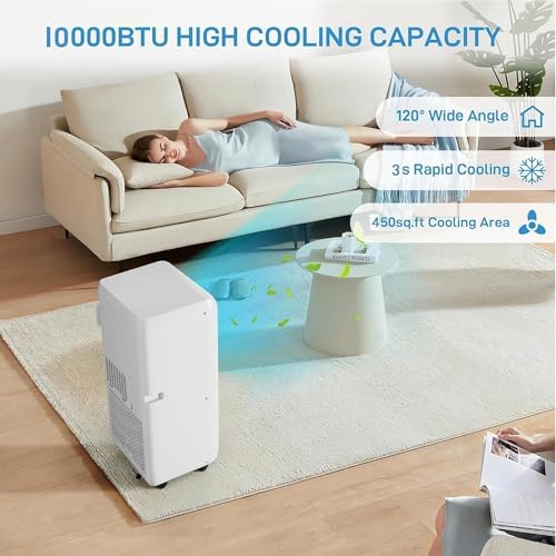 10000 BTU Portable Air Conditioner 3 in 1 Cooling Dehumidifier and Fan for Rooms Up to 450 Sq Ft Ultra Quiet Operation with Remote Control Window Kit Included Ideal for Bedroom Office Dorm