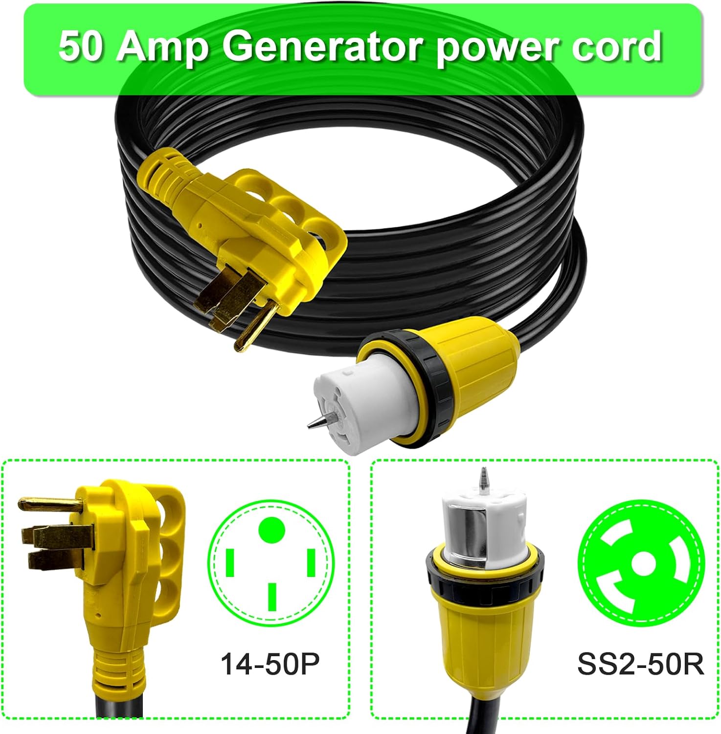 50 Amp Generator Cord 15 FT and Power Inlet Box Combo Kit, Heavy Duty NEMA 14-50P Plug to SS2-50R Twist Lock Connector & SS2-50P NEMA 3R Pre-Drilling Generator Inlet Box, ETL Listed