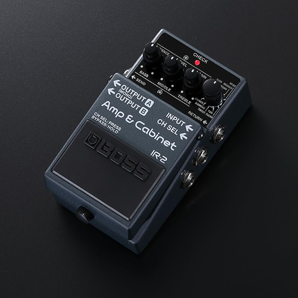 Boss IR-2 Amp & Cabinet Emulator Bundle with 2 Right Angle Patch Cables, 12 Guitar Picks, 9V Power Adaptor & Polishing Cloth – 11 Amp Types, Celestion Cab IRs & USB-C Recording