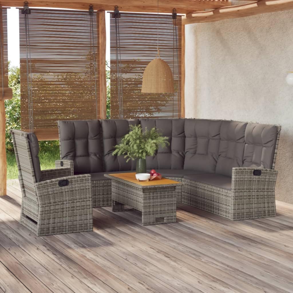 Patio Set 3 Piece Patio Lounge Set with Cushions Gray Poly Rattan