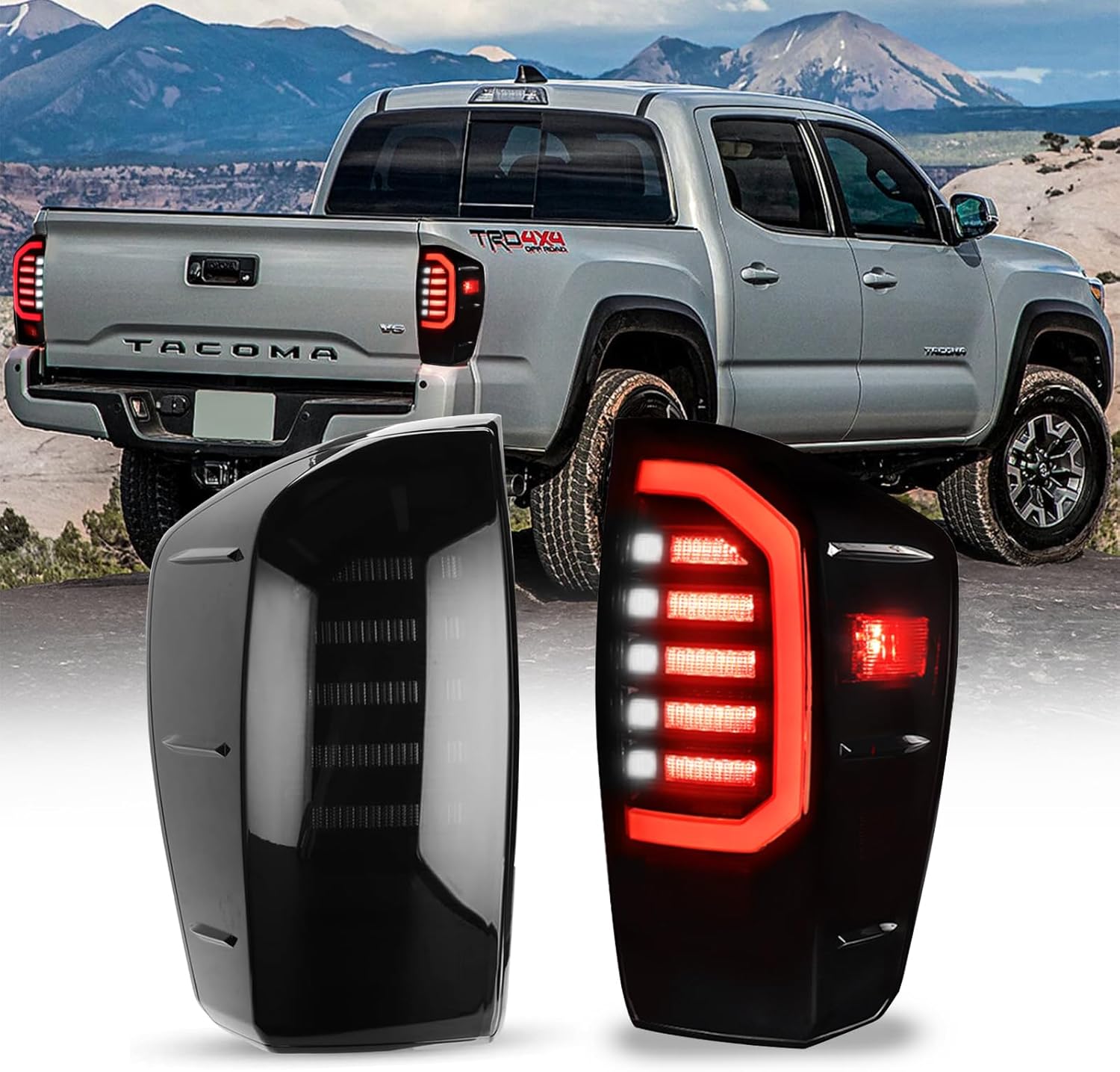 LED Tail Lights Assembly for 16-23 Toyota Tacoma, Black Housing Smoked Lens, 2016 2017 2018 2019 2020 2021 2022 2023 Toyota Tacoma Accessories(1 Pair)