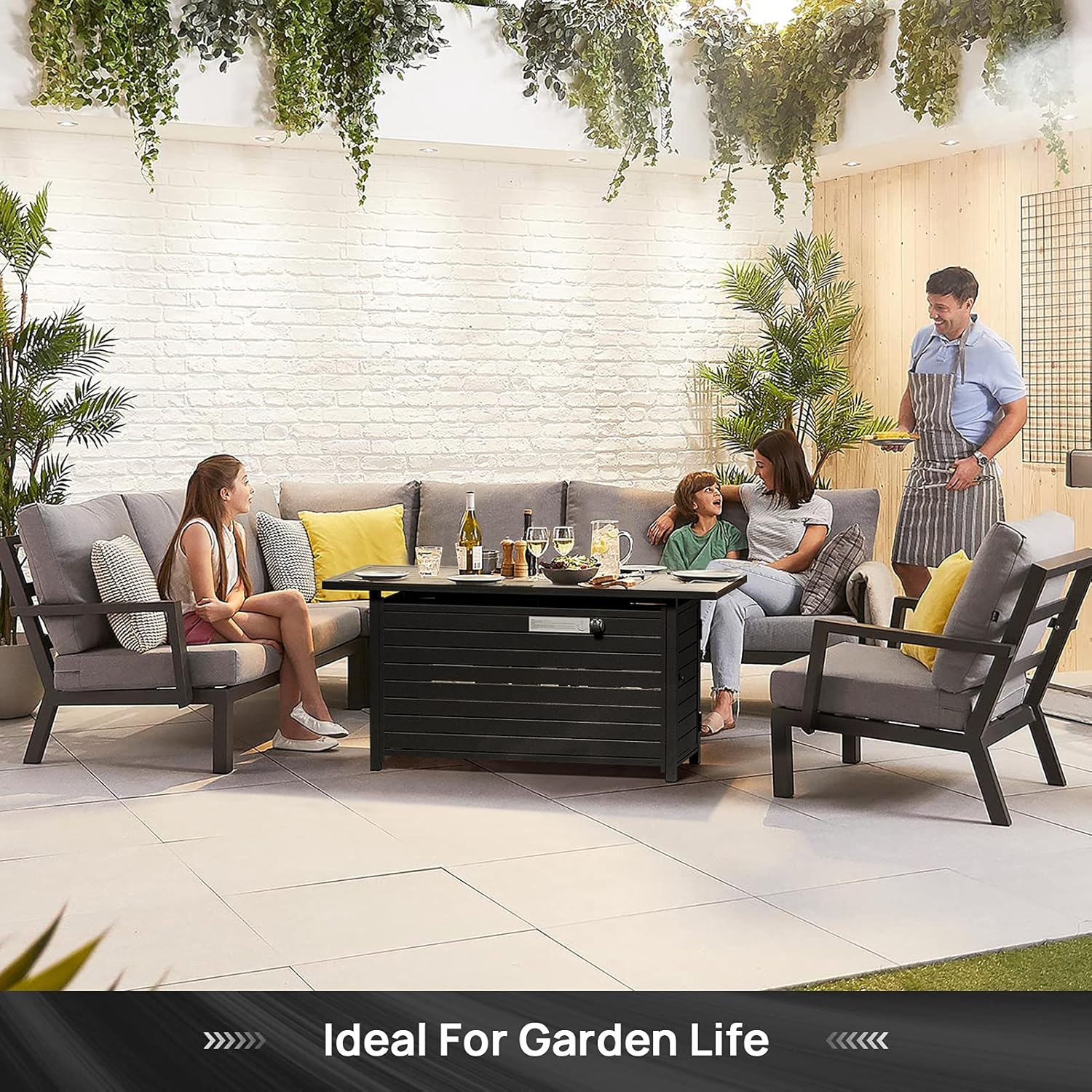 Propane Fire Pit Table, 50 Inches 50000 BTU Auto-Ignition Outdoor Fire Table with External Igniter & ETL Certification, 2 in 1 Fire Pit Table for Outside Patio, Garden, Backyard