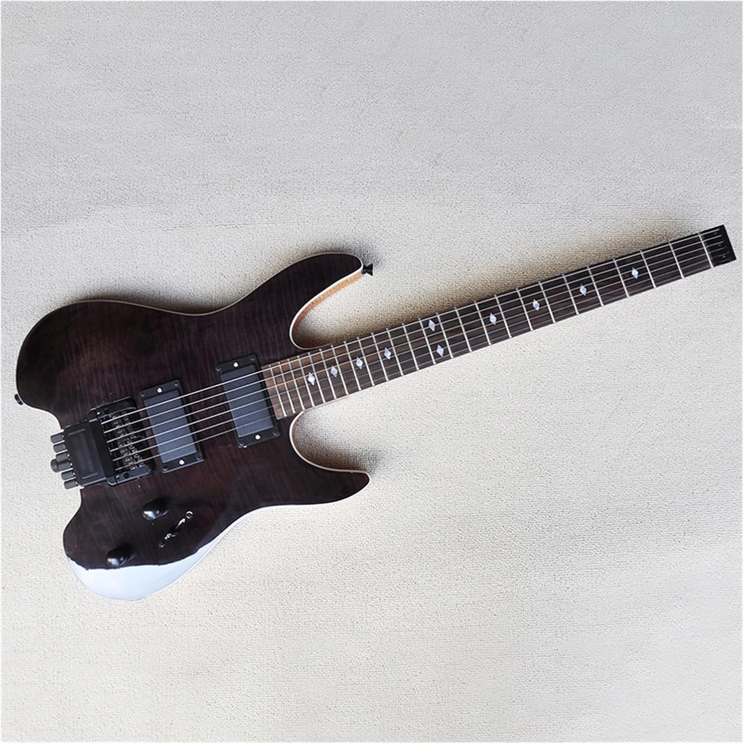 Headless Electric Guitar with Flame Maple Veneer Rosewood Fretboard 24 Frets Professional Headless Guitar