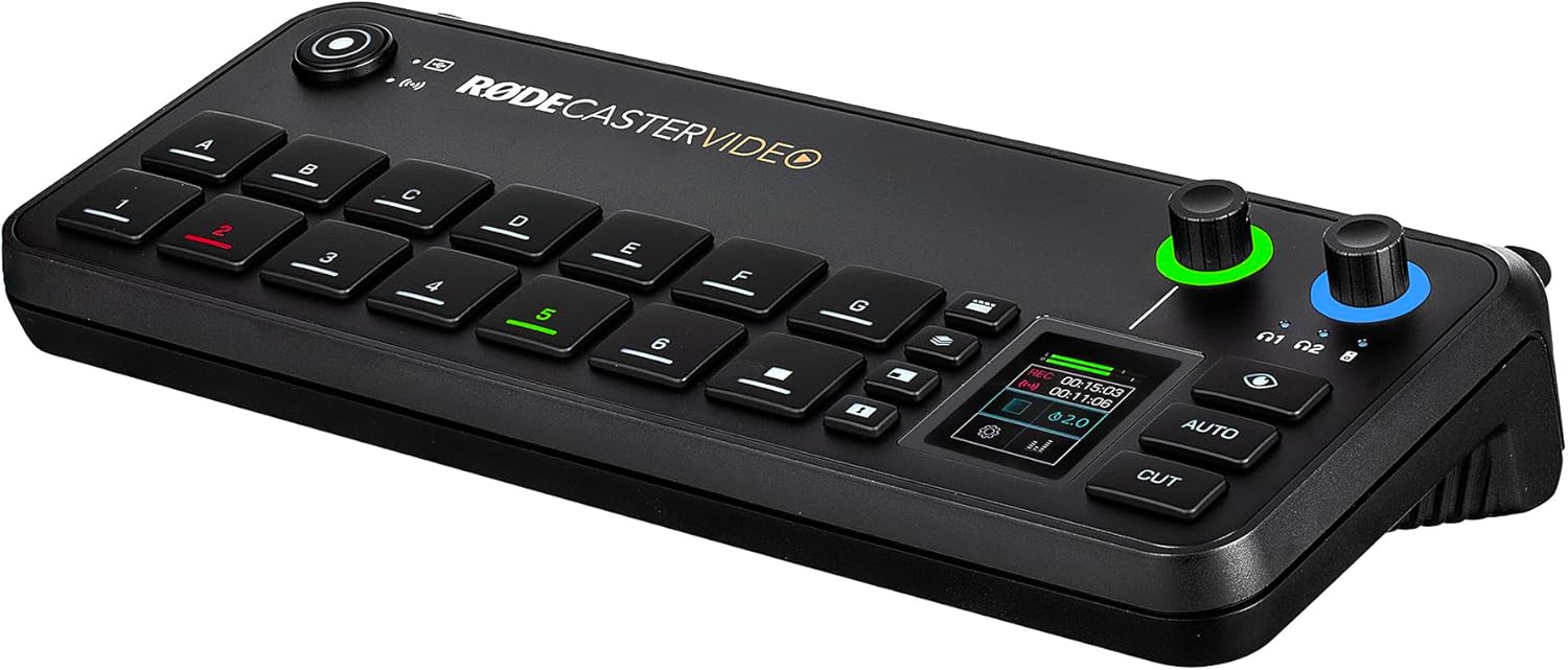 RODECaster Video All-in-One Production Console + 2x Professional Studio Headphones + 2x Podcast Microphone + 64GB Micro SD Memory Card + 4x USB-C + 4x Video Cables + More (Bundle)