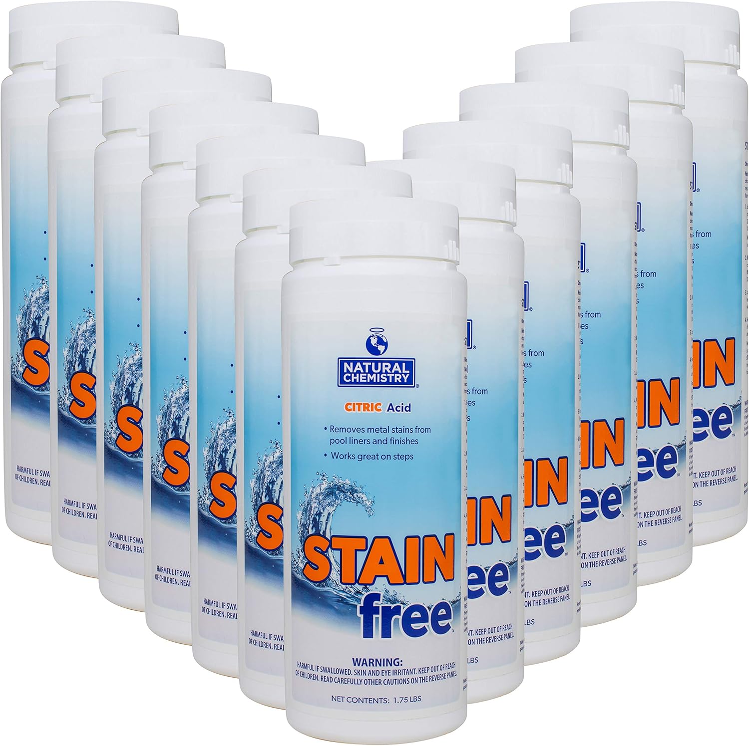 Natural Chemistry Stain Free, 1.75 lb, Pack of 2, 100% Citric Acid, Eliminates Metal Stains and Effective on All Pool Surfaces, Works with All Sanitizing Systems