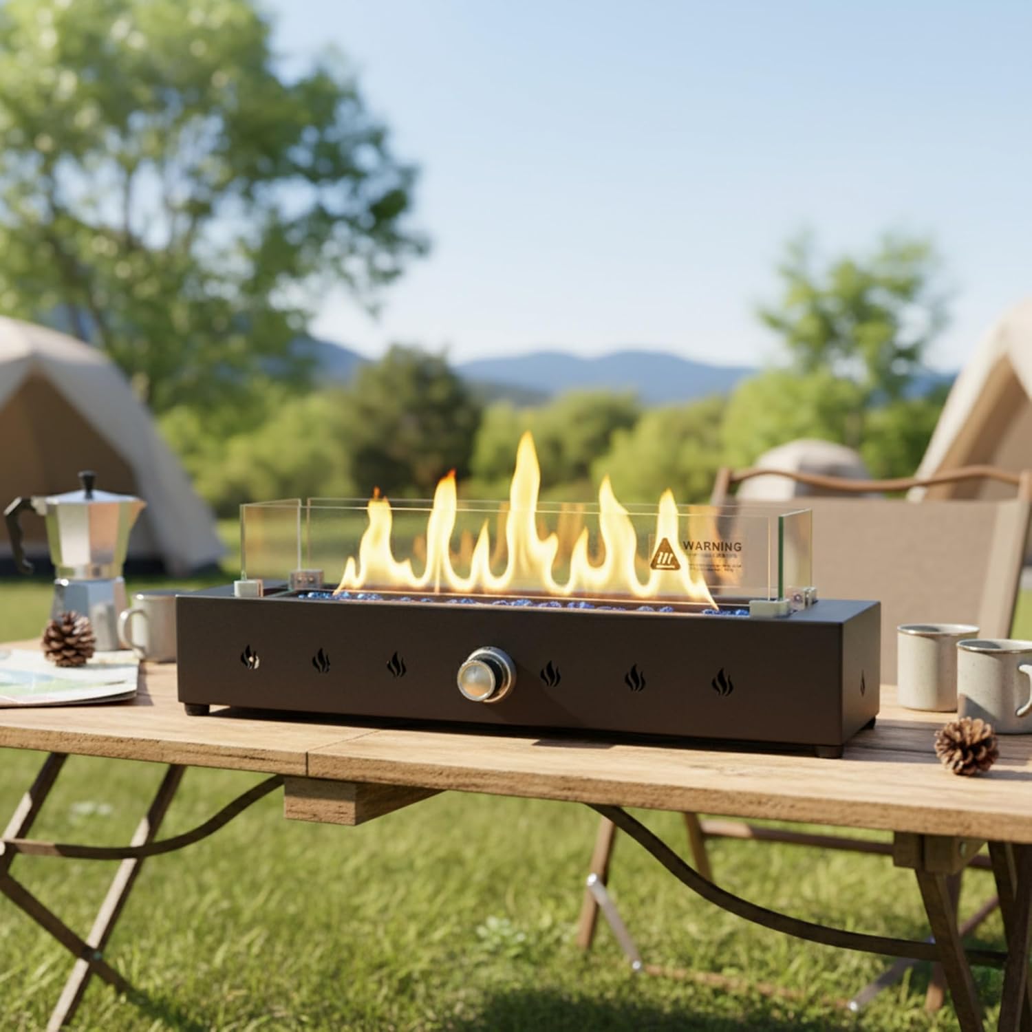 Homy Casa Gas Fire Pit Rectangle Burner Table with Tempered Glass Guard and 40000BTU Heating Output for Patio Backyard and Outdoor Gatherings