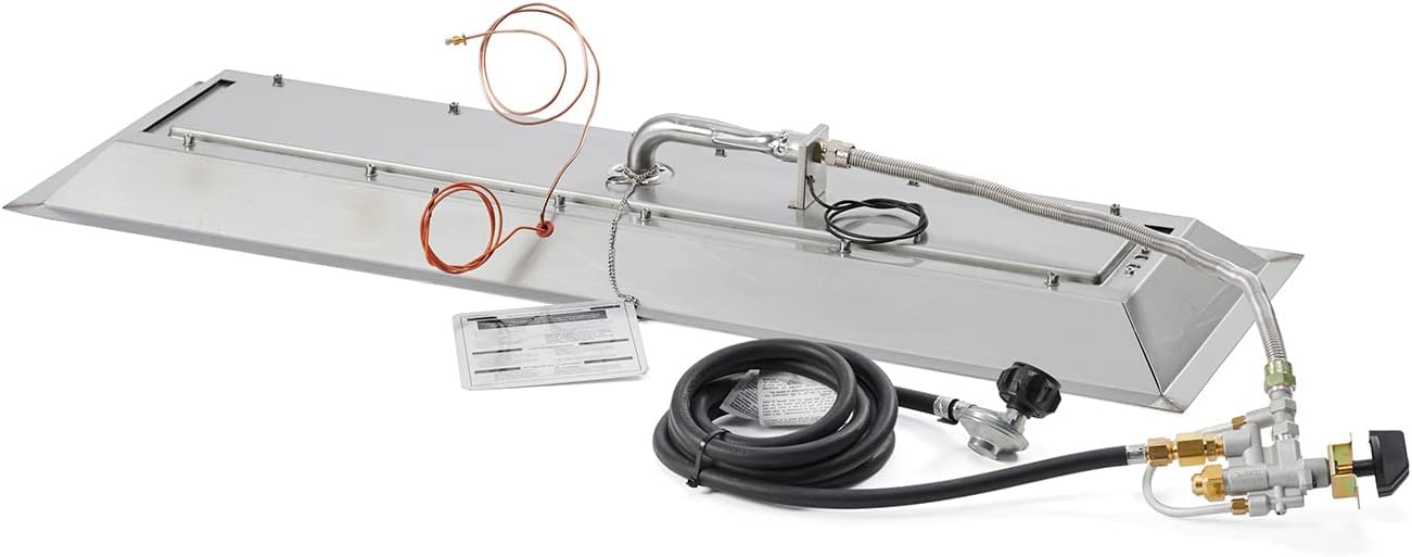 The Outdoor GreatRoom Company Linear Crystal Fire Plus Electronic Ignition Fire Pit Burner Kit (CFP1242DSILP), 12x42-Inches, Propane