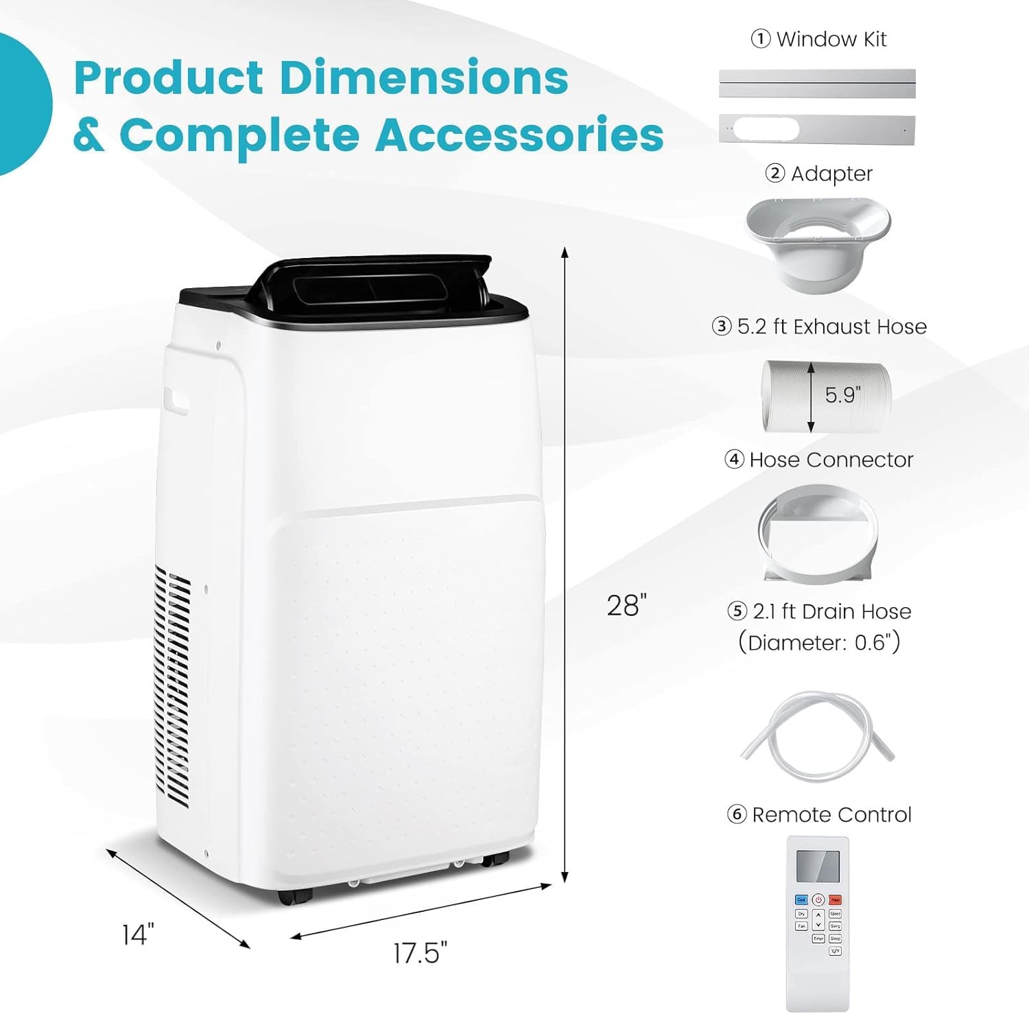 GOFLAME Portable Air Conditioner & Heater 13000 BTU, 4-in-1 Stand up AC Unit, Dehumidifier, Heater & Fan with Remote Control Window Kit For Rooms up to 600 Sq.ft