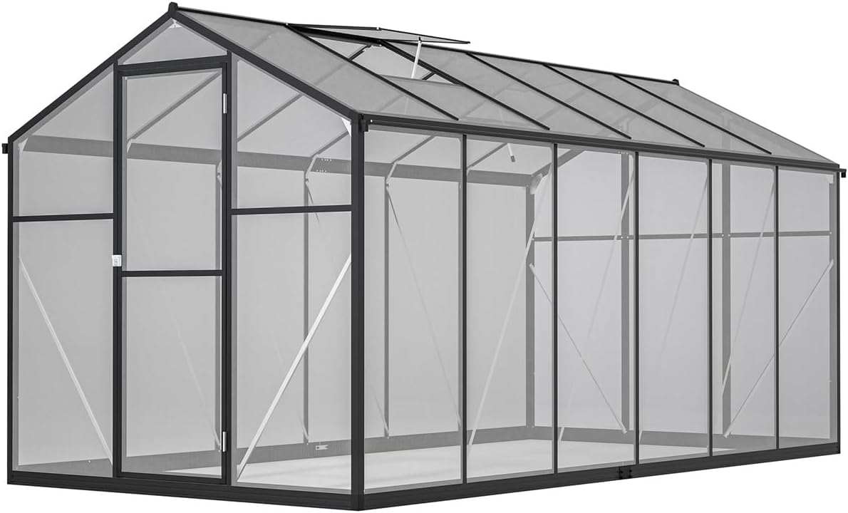 Greenhouse for Outdoors, Polycarbonate Greenhouse with Quick Setup Structure and Roof Vent, Aluminum Large Walk-in Greenhouse for Outside Garden Backyard (Black, 6 x 12 FT)