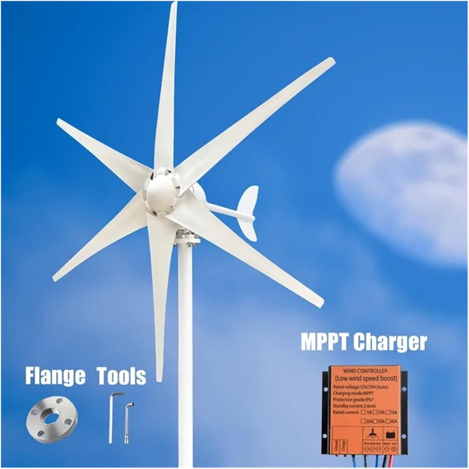 High Efficiency 3000W Windmill Horizontal Axis Wind Turbine Generator Home Appliance Generators Wind Power Generator Low Starting Speed for Home(with MPPT Charger,24V)