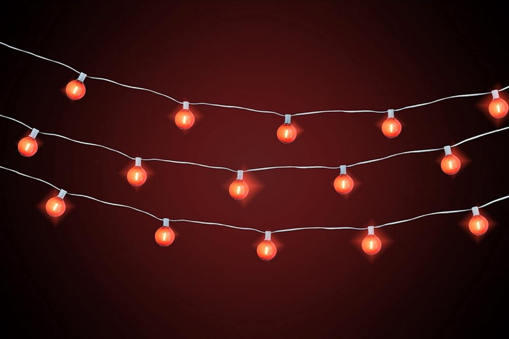 fantado 25 Socket Holiday LED Outdoor Patio String Light Set, G40 Red Globe Bulbs, 28 FT Cord - Black Cord