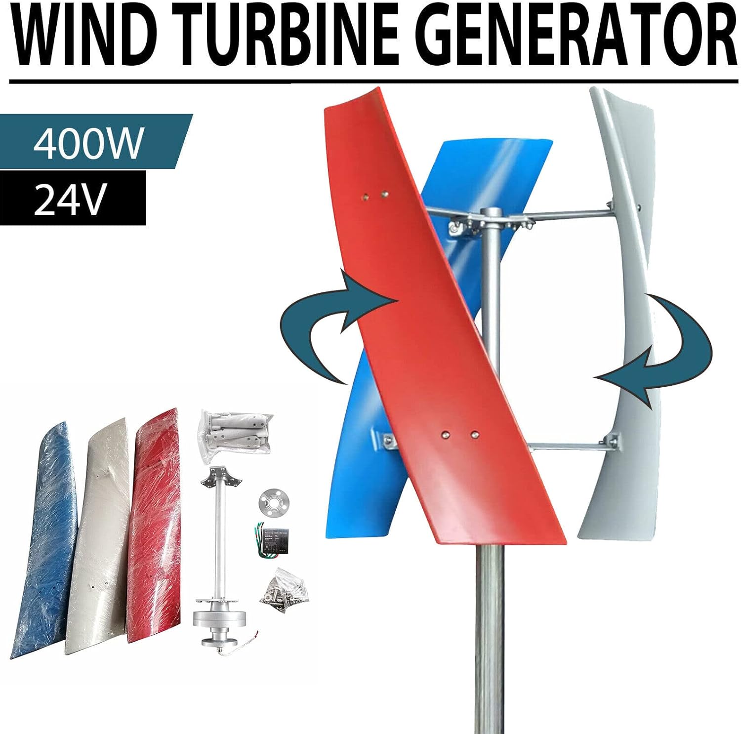 DONSU Wind Turbine Generator Kit 400W 12V w/3 Blades,Maglev Generator Vertical Helix Charger Controller,Wind Power Generator for Marine,RV,Home,Windmill Generator Suit for Hybrid Solar Wind System