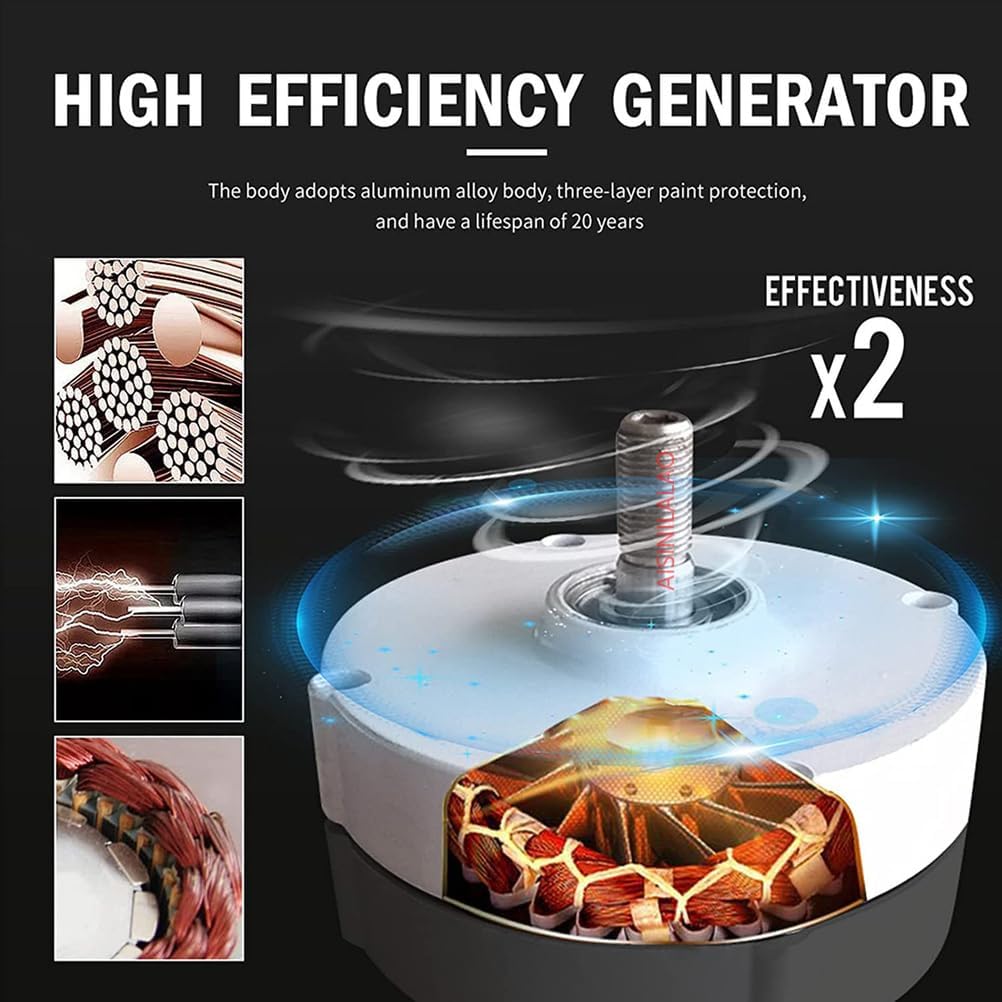 4000W Wind Solar Complementary Wind Turbine Generator Kit, Aluminum Alloy 3 Blades 12V 24V 48V 220V Solar Generators with MPPT Controller for Outdoor Lighting