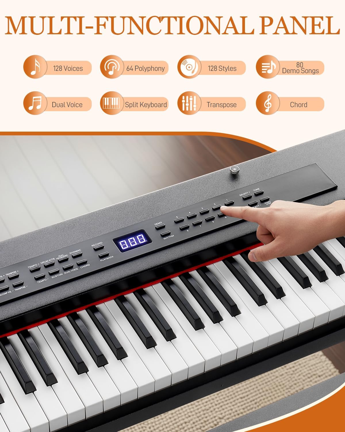 Ktaxon 88 Key Piano Keyboard Digital Piano with 3 Tone Controls, MIDI & Bluetooth Functionality, Includes Headphones, Musical Sheet Clip, Sticker, Dust Cover, Electric Keyboard for Beginner(Compact)