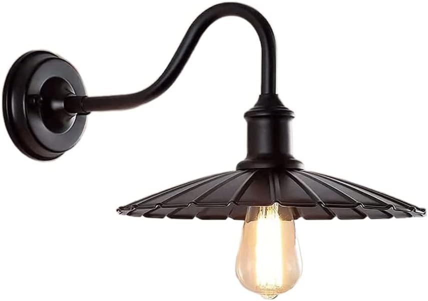 Retro-Style Metal Wall Lamp, Outdoor Waterproof Courtyard Wall Lights, E27 Light Source Wall Sconces, Umbrella-Shaped Wrought Iron Lampshade, Wall-Mounted Lighting Fixtures