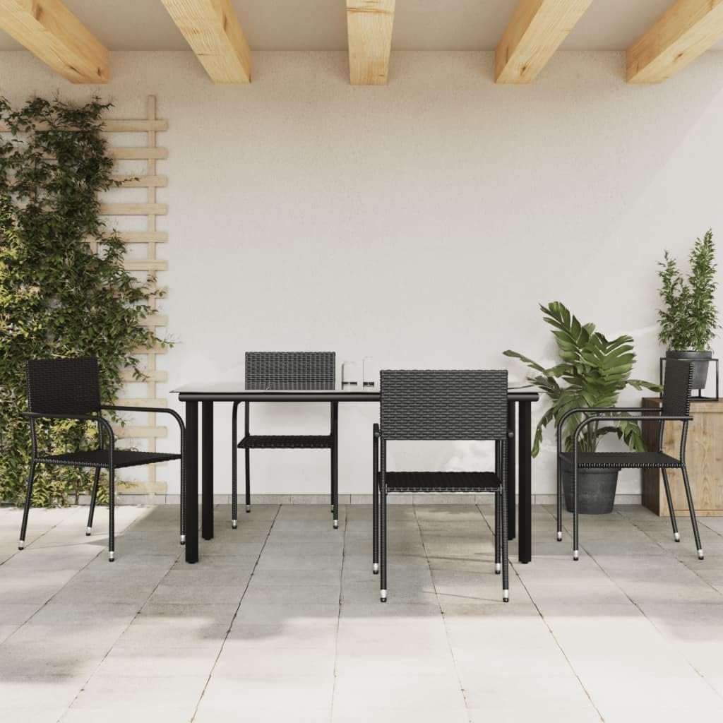 Furniture Sets 5 Piece Patio Dining Set Black Poly Rattan and Steel,Versatile Outdoor Dining Set: Enjoy Dining Al Fresco with Comfort and Style Garden Conversation Sets