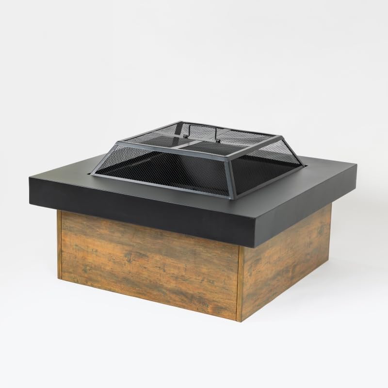 36-Inch Steel Fire Pit Table - Wood-Burning Outdoor Heater with Geometric Design, Portable Patio Centerpiece for 4-8 People