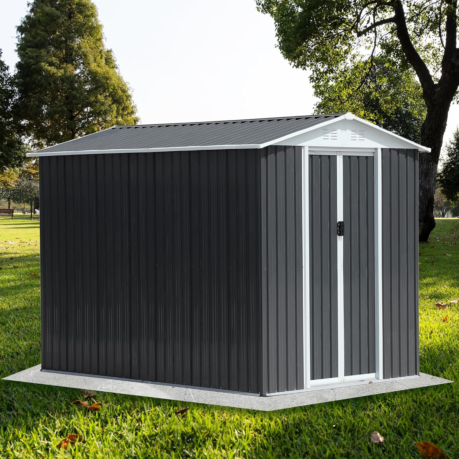 Ball & Cast 10x8 FT Outdoor Storage Shed with Windows, Metal Garden Sheds with Punched Vents and Lockable Door,Clearance Tool House with Aluminum Frames for Backyard,Patio,Grey
